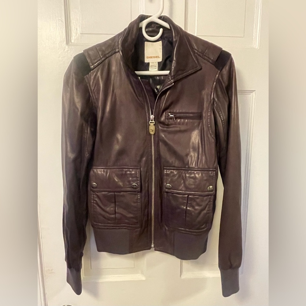 Diesel Women's Lambskin Leather Full Zip Jacket
